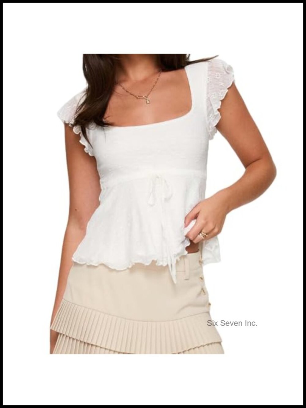 Y2K Lace Babydoll Peplum Top Square Neck Ruffle Cap Sleeve Blouse